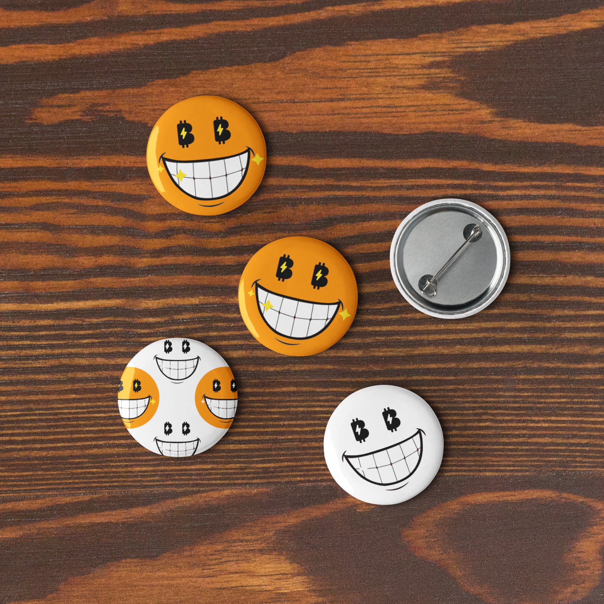 🟠😁 BTC Smile – Set de 5 chapas Accesorios VEINTIUNO 🟠😁 BTC Smile – Set de 5 chapas Accesorios VEINTIUNO